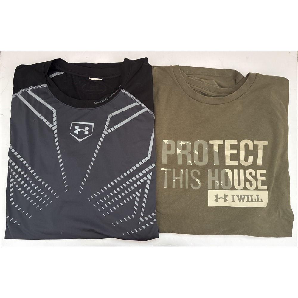 Lot of 2 Under Armour Long Sleeve Shirts Mens Tops Protect This House Green 2XL